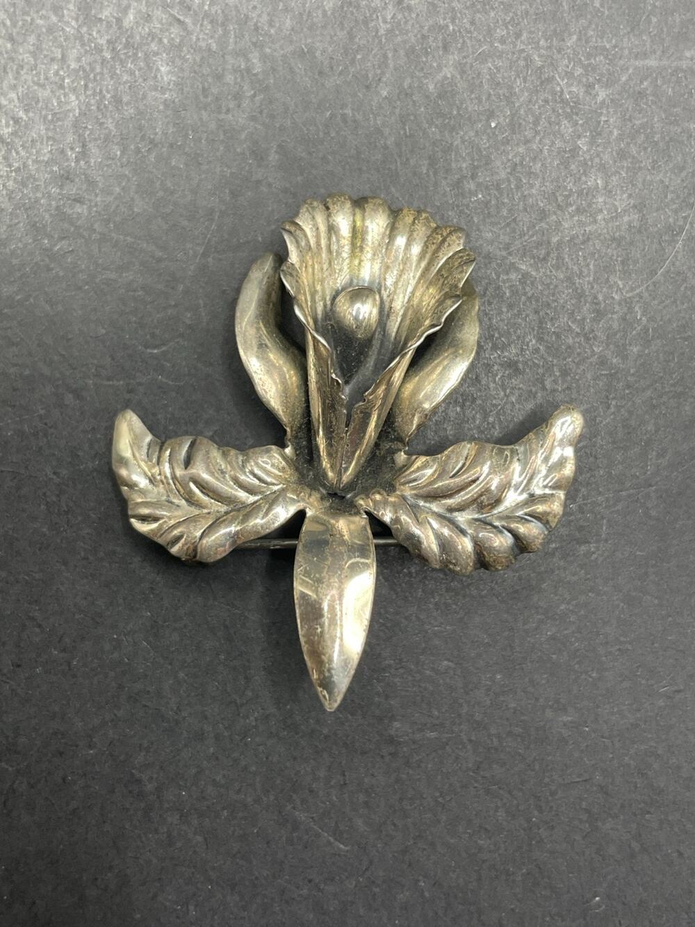 Vintage Sterling Silver 925 Orchid Flower Brooch Pin 37.8mm